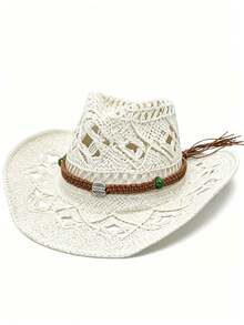1pc Women's Outdoor Beach Western Style Sun Hat, Straw Hat, Jazz Hat, Bohemian Style Panama Hat, British Gentleman Hat, Suitable For Seaside Vacation And Travel (If The Hat Has Creases, Please Use An Iron To Iron It, And It Will Be Restored) - A - View 32