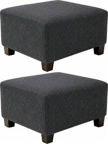 1pc Solid Color Fleece Stool Cover, High Elasticity Dust-Proof Stain-Resistant Removable Washable All-Season Footstool Protector, Suitable For Living Room, Bedroom, Kitchen, Patio, Garden And Multiple Occasions, Single Piece Not Set - Dark Grey - View 10