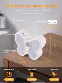 1pc/2pcs LED Butterfly Shaped Night Light With Sensor, USB Rechargeable Cabinet Lamp For Home, Bedroom, Corridor, Stairs And Bathroom - 蝴蝶夜燈 - 查看 7