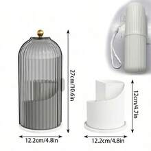 Seka Paul Makeup Brush Holder With Lid, 360° Rotating Makeup Brush Holder, Multi-Functional Countertop Storage Rack, Toothbrush, Toothpaste Tube, Easy-To-Clean Sliding Lid Toothbrush Holder, Dust-Proof Sink Space-Saving Bathroom Organizer, Suitable For Home, Dorm And Apartment, Daily Use Stylish Bathroom Countertop Storage Solution - Multicolor - View 11