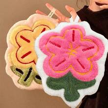 1pc Coral Fleece Rose Design Kitchen Hand Towel, Hanging Absorbent Thickened Handkerchief, Floral Pattern Hand Towel - Multicolor - View 4