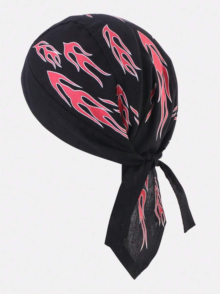 1 pieza Bandana de pirata con estampado de llamas para hombres, gorra de ciclismo adecuada para uso diario - Rosa de fuego - Ver 1