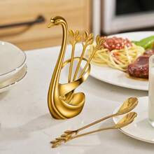 1 Set Constellation Swan Shaped Spoons, 6Pcs Stainless Steel Fruit Dessert Coffee Spoons With Swan Storage Base, Multi-Scene Tableware For Kitchen, Hotel & Cafe, Perfect Christmas And Holiday Gifts - A - View 7