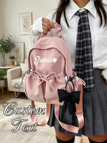 Customizable Lightweight Large Capacity Student Backpack With Name Tag, Bow Pendant And Adjustable Shoulder Straps, Multi-Functional Options - Multicolor - View 5