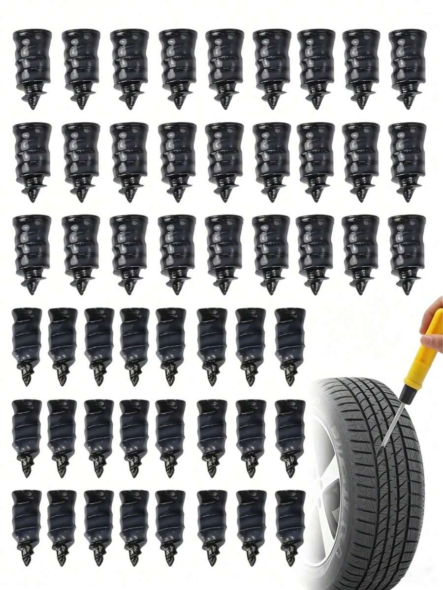 41Pcs 2 Sizes Spiral Tire Repair Rubber Nails Kit, Tubeless Vacuum Tire Screw Plugs With Screwdriver, Emergency Self-Service Puncture Fix For Car Motorcycle E-Bike Automotive Tool