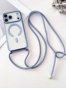 奢華斜跨式項鍊掛繩電鍍透明手機殼，相容 iPhone 18 Pro Max、17 Air、16E、16、15、14、13、12 Pro Max、11，亮面磁吸無線充電保護殼 - 藍色 - 查看 3