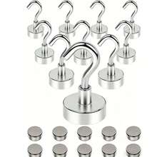 10pcs/5pcs Strong Magnetic Hooks, Non-Slip, Space-Saving, Heavy Duty, Suitable For Home, Tenant Or Office Use, Can Be Used For Kitchen Utensils, Bathroom Towels And Small Items - Silver - View 1