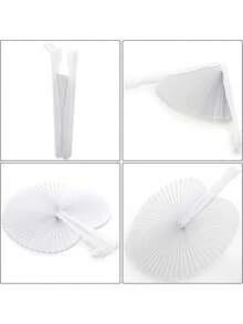 25 White Round Folding Paper Fans For Wedding Ceremony Decoration, White Round Folding Paper Fans For Wedding And Travel, Valentine's Day Paper Fans, White Bulk Folding Handheld Fans For Wedding Decoration, Round Accordion Fans With Plastic Handles For Wedding, Birthday, Guest Party Gifts, DIY Round Folding Paper Fans For Wedding, Plastic Handheld Pocket Paper Fans, White Paper Fans For Party Decoration - White - View 3