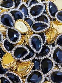 10/50/100/200pcs Shiny Teardrop Rhinestone Buttons, Multi-Color Crystal Gemstone Decor With Gold Frame, Flat Back Sew-On Rhinestones, Suitable For DIY Clothing, Halloween Decor, Jewelry Making, Hair Accessories, Wedding Dress, Christmas Home Decor - A - View 12