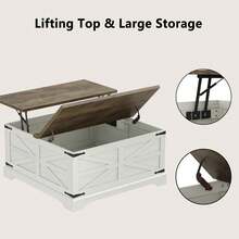 Furnideco - Mesa de centro cuadrada con mesa de centro de almacenamiento con parte superior elevadora, mesa central de madera moderna para sala de estar, oficina en casa, café oscuro - Parte superior marrón - Ver 8