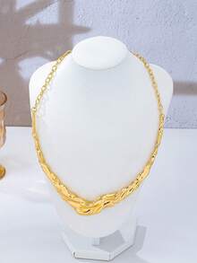 1 pieza Collar de mujer con forma de V ondulada de moda, versátil para verano, playa y festival, cadena para la clavícula - Amarillo Oro - Ver 5