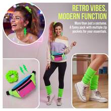 4pcs 80s/90s Style Neon Green Leggings, Holographic Bag, Headband Set, Suitable For Yoga, Party, Summer Activity Theme Party And More - Multicolor - View 4