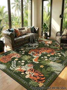 1pc Tiger Stripe Area Rug, Bohemian Style Washable Living Room Carpet, Vintage Soft Dining Room Rug, Non-Slip Wear-Resistant Large Rug, Suitable For Office, Bedroom, Living Room, Entryway Welcome Mat - Green - View 6