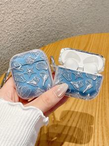 1件貝殼與海星全印花透明耳機保護殼，附配套掛鉤，夏季海灘清新氛圍，理想假期禮物，適用於無線耳機盒、耳機，相容於無線耳機 Pro (第2代)、無線耳機 3、無線耳機 Pro、無線耳機 1/2、無線耳機 4 藍牙耳機配件，快速出貨 - 彩色 - 查看 8