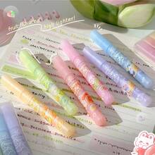 6pcs Fruit Scented Soft Tip Triangular Barrel Highlighter Pens, Office Use Planner Marker Highlighter Pens, Back To School, First Day Of School - Multicolor - View 1