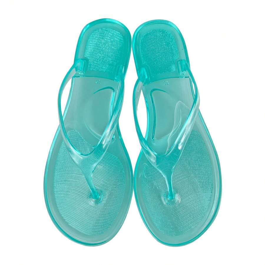 Transparent PVC Flip Flops In Pastel Pink, Waterproof Flat Sandals For Women, Ideal For Bath, Home, Beach And Pool In Summer - Lake Water Green - View 1