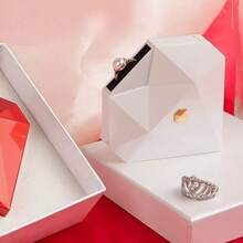 Automatic Opening Heart-Shaped Rhinestone Jewelry Box, Vintage Diamond Ring Proposal Box, Heart-Shaped Engagement Ring Box - View 3