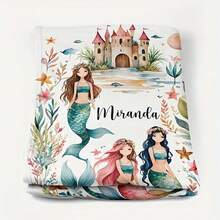 Customized Flannel Blanket, Printed With Exclusive Name, Numbered Mermaid Pattern And Pink Elements, Suitable For Bedroom, Living Room And Travel Scenes - Multi-Functional Practical Blanket - Multicolor - View 10