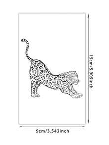 1 Sheet Men's Black Line Temporary Tattoo Stickers, Vintage Wild Leopard Animal Outline Pattern Waterproof Sweatproof Gothic Body Stickers For Arm, Thigh, Chest Party Decor - Black - View 5