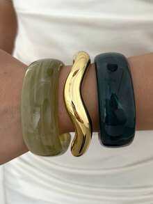 3/1pc Vintage Minimalist Casual Style Women's Ring-Shaped Acrylic And CCB Material Green Open Bangle, Suitable For Daily Wear, Stackable, Perfect Gift For Holidays - Green - View 2