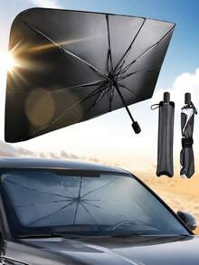 1pc Car Front Windshield Sun Shade, Heat Insulation & UV Protection Front Windshield Sunshade, With Storage Bag, Adjustable Telescopic Design, Summer Vehicle Sun Protection - Multicolor - View 1