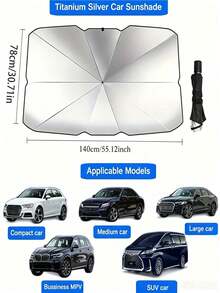 1pc Car Front Windshield Sun Shade, Heat Insulation & UV Protection Front Windshield Sunshade, With Storage Bag, Adjustable Telescopic Design, Summer Vehicle Sun Protection - Multicolor - View 9