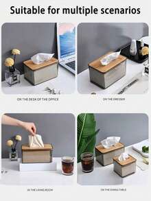 1 buah Kotak Tisu Persegi Panjang Mewah Transparan dengan Tutup Bambu Alami - Tempat Penyimpanan Tisu Bergaya untuk Dekorasi Kamar Mandi, Rumah, dan Kantor - Dispenser Tisu Elegan dengan Konstruksi Tahan Lama - MultiWarna - View 9