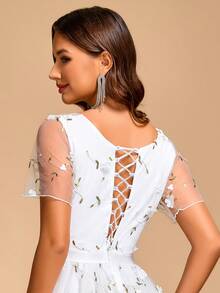 Elasola Women's Elegant Romantic Heart Neckline Short Sleeve Evening Gown White - White - View 3