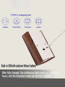 1pc USB Rechargeable Magnetic Wood Grain Sensor Night Light, LED Bedside Reading Light, Smart Linked Sensor Stair Night Light. Rechargeable, Suitable For Stair Lighting, Hallway Lighting And Home Decor. - Multicolor - View 10