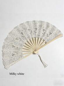 1 pieza Abanico de mano plegable de encaje vintage, marco bordado con flores, abanico enrollado hecho a mano, elegante decoración con borlas, abanico plegable de mano vintage francés para mujer, abanico de encaje estilo corte, accesorio de fotografía de baile clásico, abanico de decoración para boda y fiesta, decoración del hogar, abanico plegable de decoración de escritorio, regalo para mujer adulta, regalo de vacaciones, regalo del Día de San Valentín, regalo de cumpleaños, regalo de fiesta, recuerdo, accesorio de fotografía, accesorio de actuación - 1PC - Ver 14