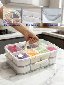 2Pcs Divided Serving Tray With Lid And Handle Divided Snack Box,Portable Snackle Box Snack Containers For Charcuterie, Party,Veggies, Snack, Fruit, Nuts, Candy, Chip, Entertaining, Picnic - Beige - View 4