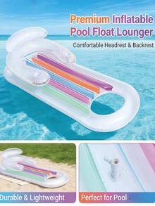 2pcs/1pc Adult Inflatable Floating Bed, Built-In Cup Holder Design, Sequin Decoration, Durable Material, Comfortable Back Support, Suitable For Pool Relaxation, Beach Vacation And Party Water Games, Easily Start Summer Fun - Multicolor - View 6
