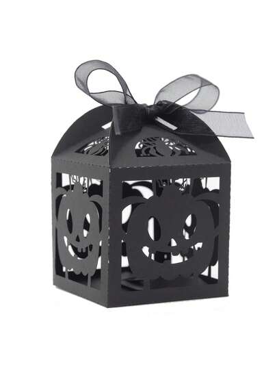 10pcs Halloween Black Hollowed-Out Pumpkin Candy Boxes, Pumpkin Return Gift Boxes, Holiday Party Favor Boxes
