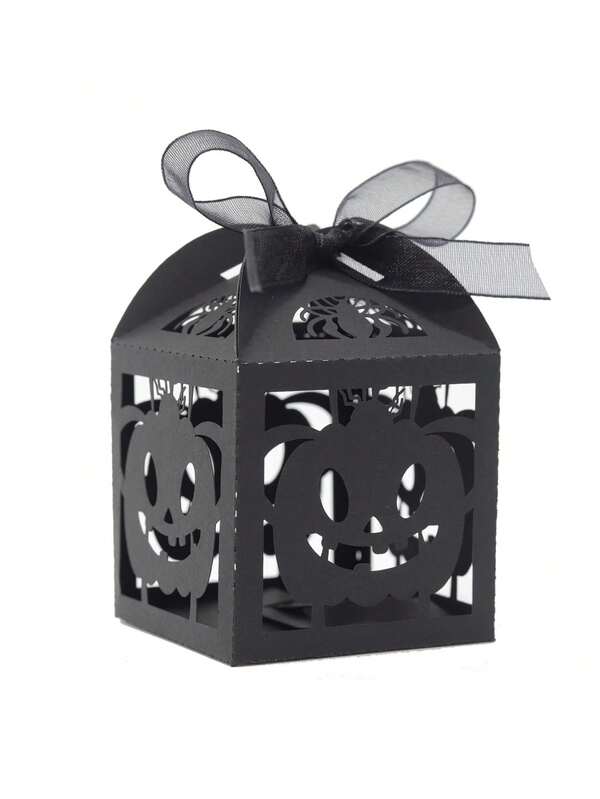 10pcs Halloween Black Hollowed-Out Pumpkin Candy Boxes, Pumpkin Return Gift Boxes, Holiday Party Favor Boxes