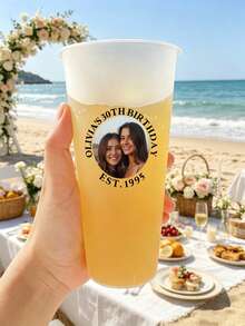 1pc Customized Personalized Party Cold Drink Cup, Wedding Party Cold Drink Cup, Personalized Plastic Cup, Summer Party Bulk Cold Drinks, Reusable, Suitable For Weddings, Bachelor Parties, Birthday Parties, Outdoor Sports Beach Drinking - Multicolor - View 7