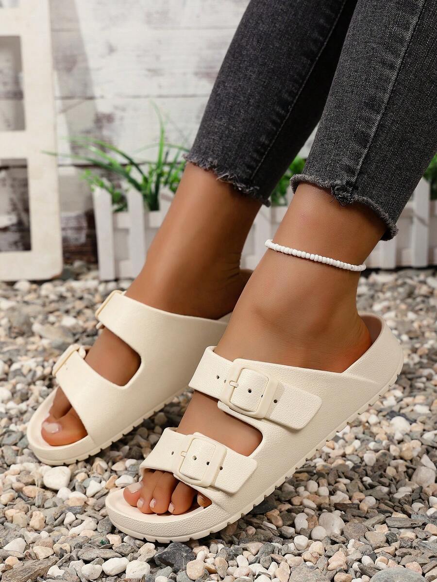 Women's Comfortable Slip-On Slippers, Solid Color Basic Style, Casual Vacation Fashion, Flat Sandals For Beach, Spring/Summer/Autumn