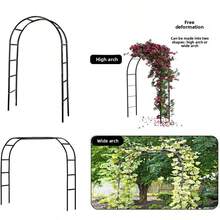 240cm 金屬花園拱門格子架,重型鋼製哥德式拱形框架,適用攀緣植物、玫瑰、藤蔓,戶外草坪婚禮派對花卉背景裝飾拱門,黑色/金色/綠色/銀色可選 - 花架拱門 - 查看 2