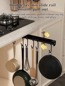 1 pieza Estante de ganchos moderno para gabinete - Estante de ganchos de almacenamiento de cocina montado en la pared de fácil instalación, ganchos de cocina, estante colgante multifuncional, estante de almacenamiento de utensilios de cocina para el hogar - Perchero - Ver 4