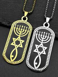 Menorah 大衛之星 Ichthys 魚飾項鍊，男女通用，不鏽鋼琺瑯燈飾鏈條珠寶 - 項鍊 - 查看 7