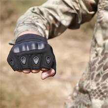 A Pair Of Half-Finger Motorcycle Outdoor Riding Gloves With Shell - Black - View 4