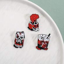 Gothic Skull Beverage Enamel Brooch, Eerie Dripping Blood Soda Can, Whiskey Glass, Brain-Shaped Skull Ashtray Badge, Punk Dark Style Backpack Accessory Gift - Multicolor - View 4