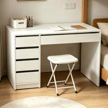 Modern Luxury White Office Desk, Size: 120*55*76.5cm, Integrated Storage Design, 4 Drawers,Hidden Pull Handles, Rounded Desktop, Suitable For Home, Office And Study,Computer Desk,Writing Desk,Office Desk,Work Desk,Solid Wood Desk - Desk - View 2