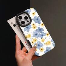 Daisy And Blue Flower Pattern Design Large Hole Vertical Stripe 3D Texture Anti-Drop Phone Case Protective Cover, Compatible With Apple 11/12/13/14/15/16/17/Plus/Pro/Promax Series Phone Models, Great Choice For Holiday Gifts For Friends And Family - Black - View 2