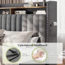 Queen/King Bed Frame With 2-Tier Storage Headboard & 2 Storage Drawers, Upholstered Platform Bed Frame , Sturdy Wooden Slats Support, Noise-Free, No Box Spring Neededcama Queen, Grey - 灰色 - 查看 6