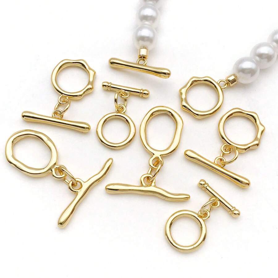 1/3/5 cái móc khóa trang sức hình chữ T tròn mạ vàng 18K kèm khoen nhảy mở, bền màu không oxy hóa, cài chắc chắn đa năng, dùng làm vòng cổ hạt và vòng tay DIY thủ công, phụ kiện thiết yếu để tân trang trang sức - Vàng - Xem 1