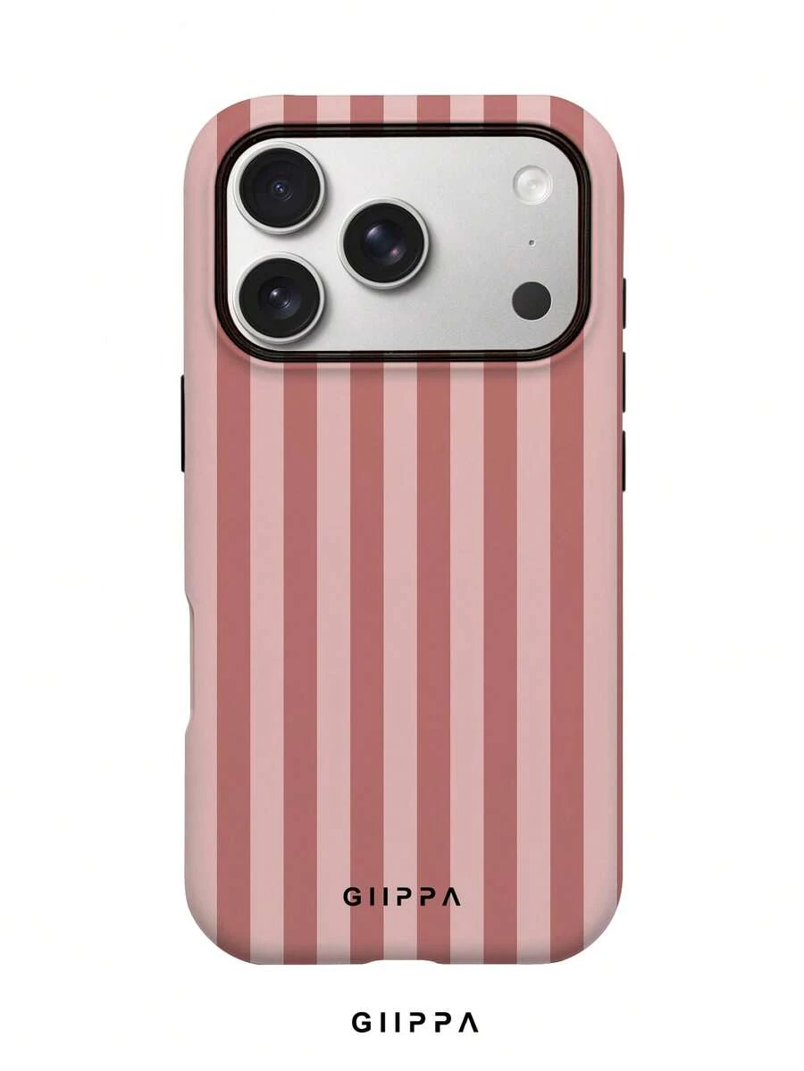 GIIPPA 1pc Pink Striped Pattern Design, Phone 17 Pro Max Phone Case, Compatible With Phone 16 Pro Max, 15 Pro Max, 14 Pro Max, Korean-Style High-End Fashion Fun Phone Case, Compatible With 11/12/13/14/15/16 Pro Max Plus, Elegant Design Suitable For Men And Women, Perfect Gift For Girlfriend On Christmas, Valentine's Day, Easter, Wedding Season And Birthday! - Multicolor - View 1