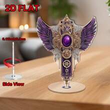 2D Flat, 1 Rotating Acrylic Desktop Display Stand With Purple Wings And Gears - 2D Flat Rotating Base, Suitable For Collectible Figures, Model Display, /Office/Creative Space - Steampunk Style Rotator, Suitable For Miniature Models And Decorative Display, 2D Flat - A - View 8