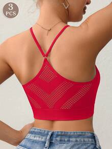 3pcs Seamless Backless Lace-Up Breathable Women's Tank Tops, Sexy Comfortable Women's Lingerie - Multicolor - View 2