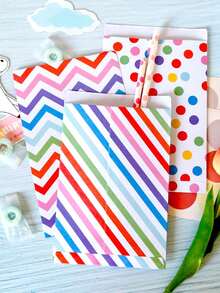 24/48 pièces Sacs cadeaux de fête en papier à pois et rayures, sacs de bonbons et de collations de couleurs mélangées, convient pour baby shower, anniversaire, fournitures de fête de mariage - Multicolore - Voir 6