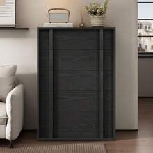 Modern Vertical Handle Bedside Table – 3/4/5 Drawers Wooden Bedside Cabinet – Space-Saving Storage for Bedroom, Living Room, Entryway – Natural Oak - schwarz, 5 Schubladen - Übersicht 4